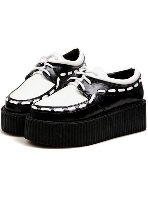 Romwe Black Lace Up Heavy-bottomed Flats