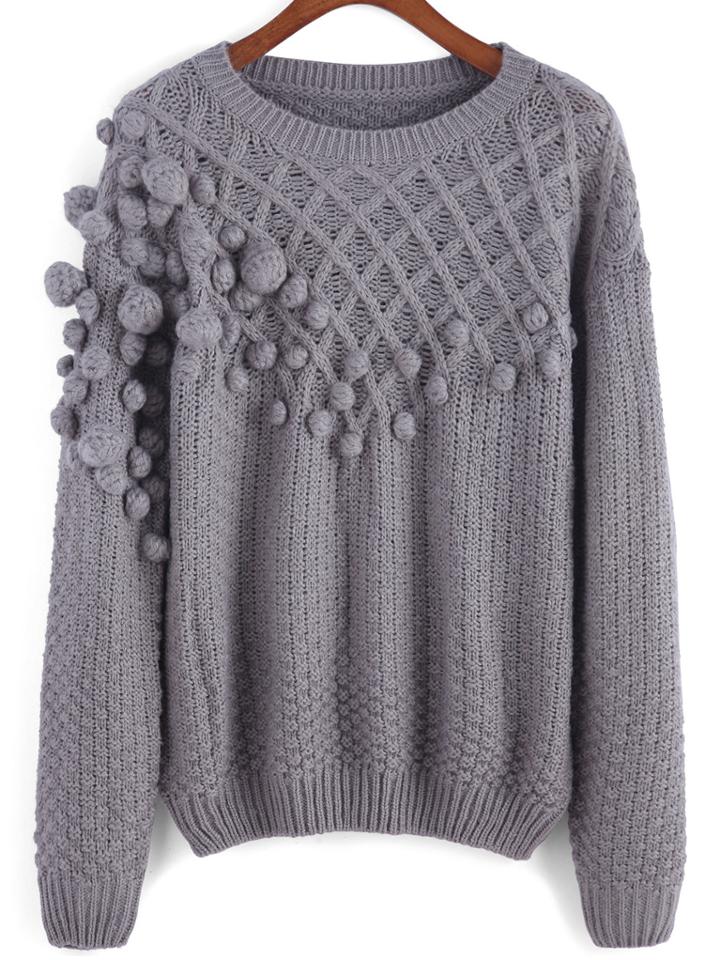 Romwe Ball Embellished Loose Sweater