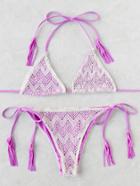 Romwe Purple Lace Design Side Tie Triangle Bikini Set