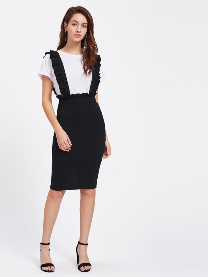 Romwe Frill Detail Pinafore Skirt