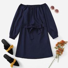 Romwe Off The Shoulder Self Tie Waist Dress