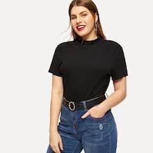 Romwe Plus Mock-neck Slim Fitted Tee