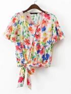Romwe Oblique Buttons Knot Waist Top