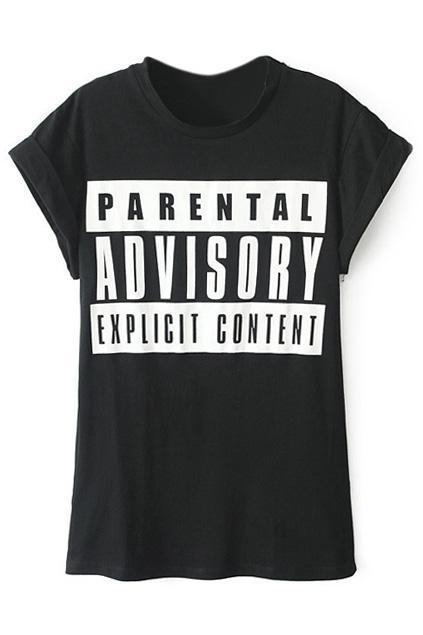 Romwe Graffiti Letters Print Rolled-cuffs Black T-shirt