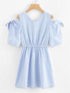 Romwe Cut Out Neck Knot Sleeve Striped Dress