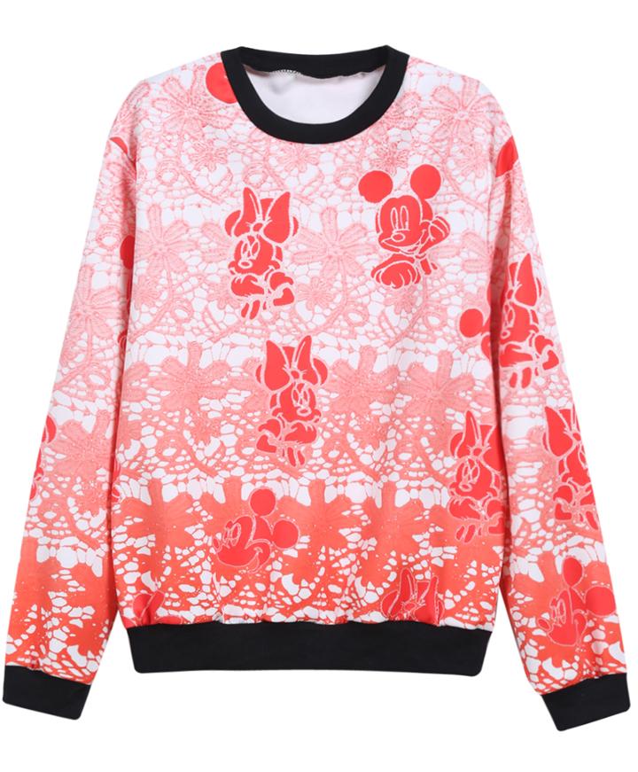 Romwe Mickey Mouse Print Round Neck Loose Sweatshirt