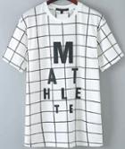 Romwe Check Letters Print T-shirt