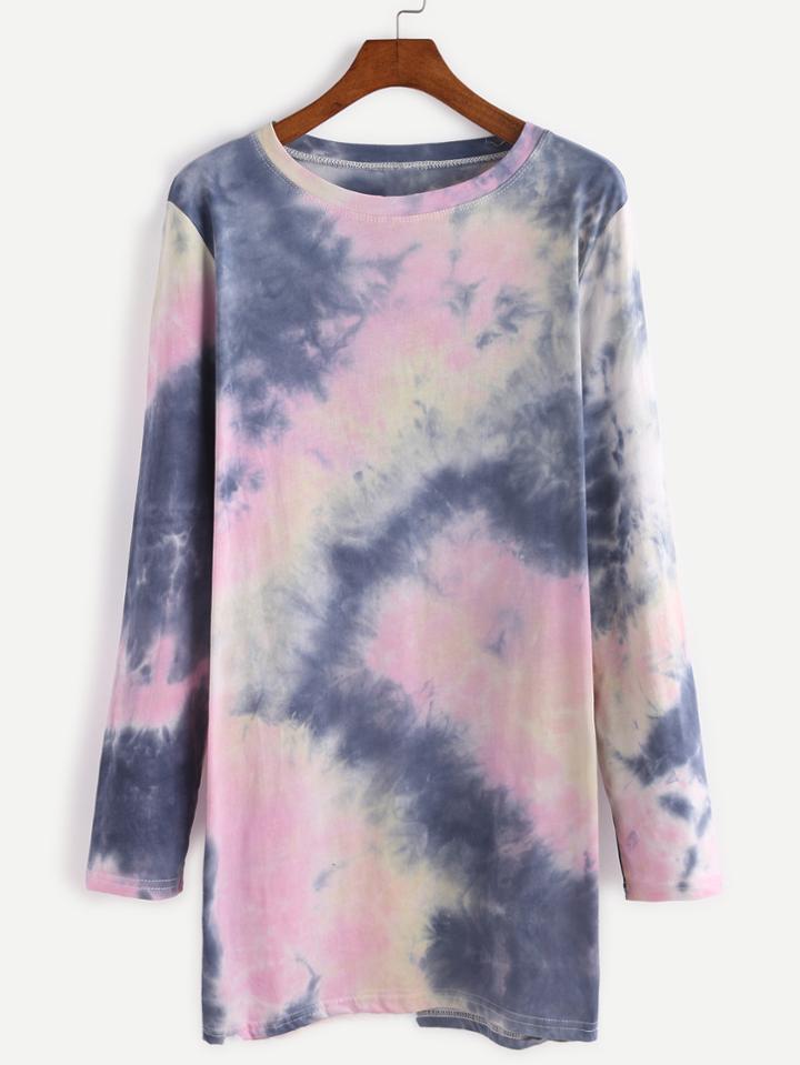 Romwe Tie Dye Long Sleeve T-shirt Dress