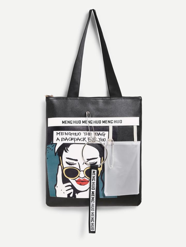 Romwe Ring & Paper Clip Detail Pu Shoulder Bag