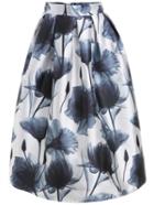 Romwe Lotus Print Skirt With Zipper