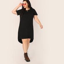 Romwe Plus Split High-low Hem Solid Dress