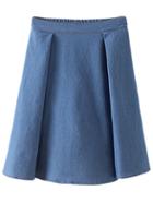 Romwe Light Blue Elastic Waist Pleated Denim Skirt