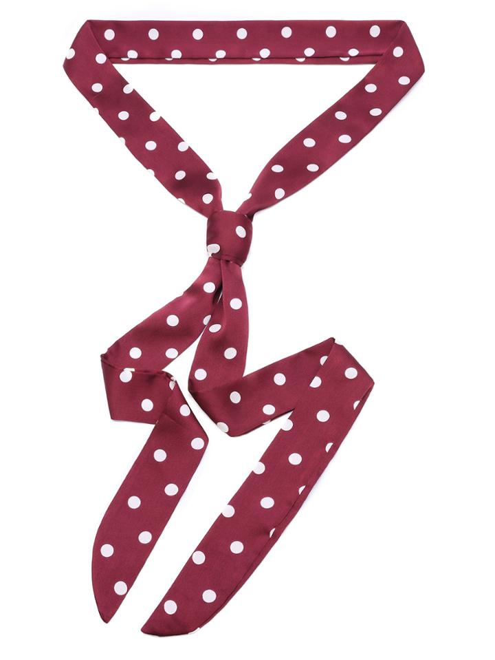 Romwe Burgundy Contrast Polka Dot Tie Neck Scarf