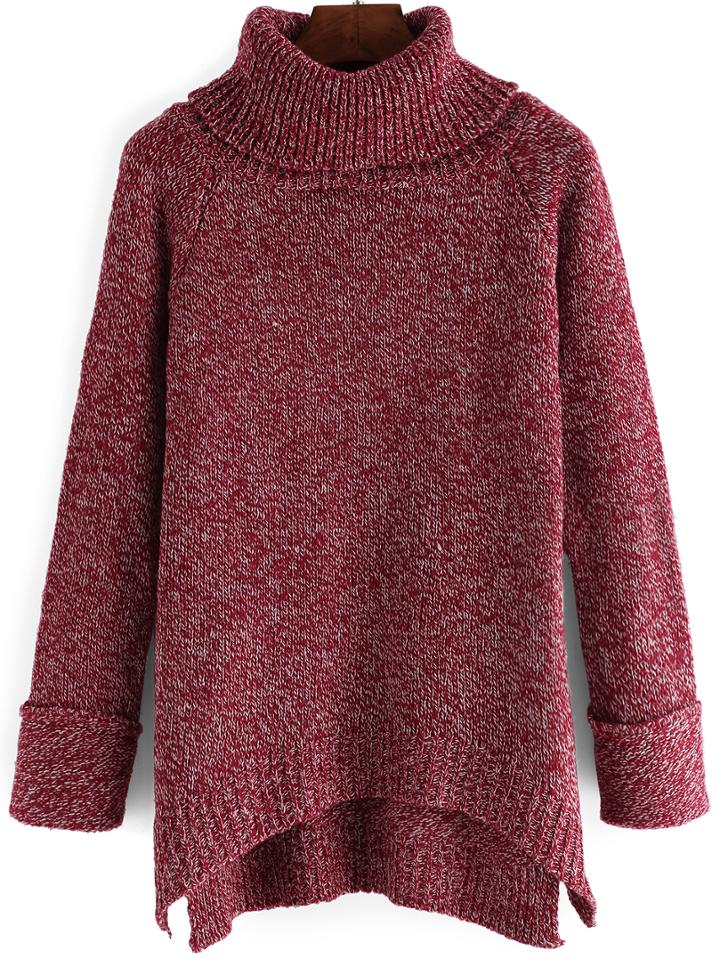 Romwe Turtleneck High Low Split Side Sweater
