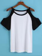 Romwe Colour-block Off The Shoulder Loose T-shirt