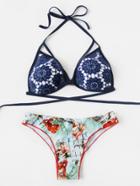 Romwe Flower Pattern Mix & Match Bikini Set