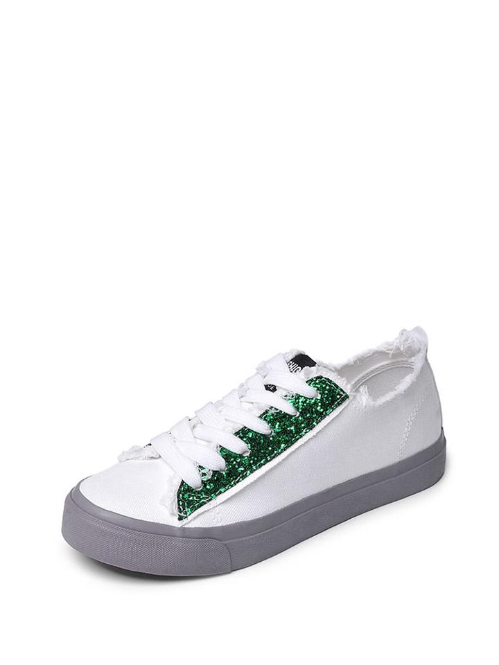 Romwe Glitter Lace Up Frayed Edge Plimsolls
