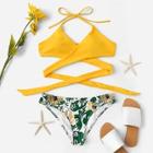 Romwe Random Crisscross Jungle Leaf Print Bikini Set