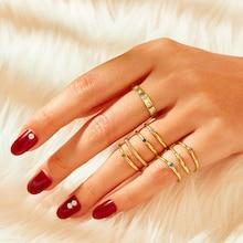 Romwe Gemstone Engraved Ring 8pcs