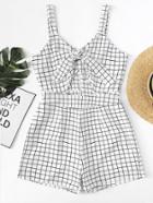 Romwe Knot Front Cut Out Checked Cami Romper