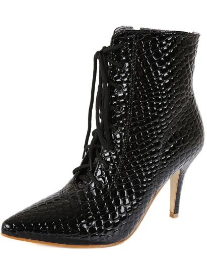 Romwe Black Pointy Lace Up Stiletto Boots