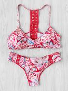Romwe All Over Print Cut Out Bikini Set
