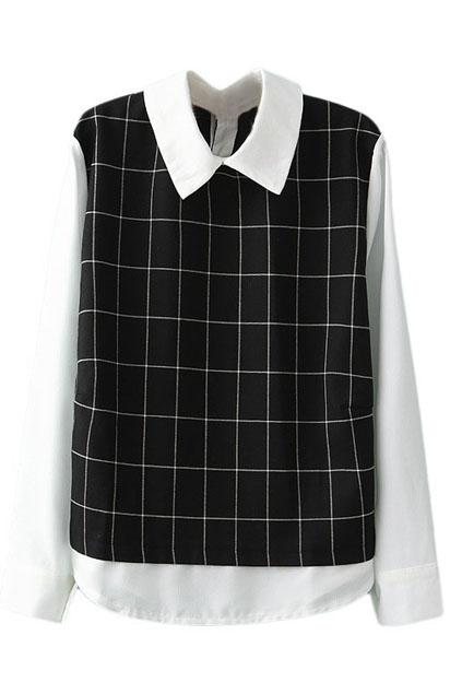 Romwe Fake-two-piece Black Blouse