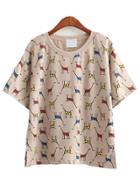 Romwe Giraffe Print Khaki T-shirt