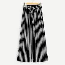 Romwe Striped Waist Tie Wide Leg Palazzo Pants