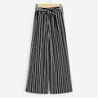 Romwe Striped Waist Tie Wide Leg Palazzo Pants