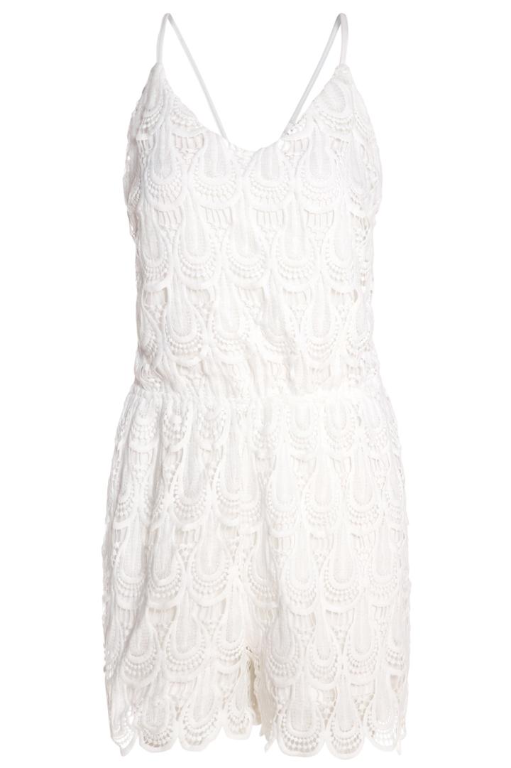 Romwe Spaghetti Strap Irregular Hem Lace White Jumpsuit