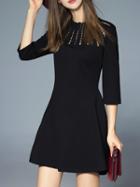 Romwe Black Crew Neck Mesh A-line Dress