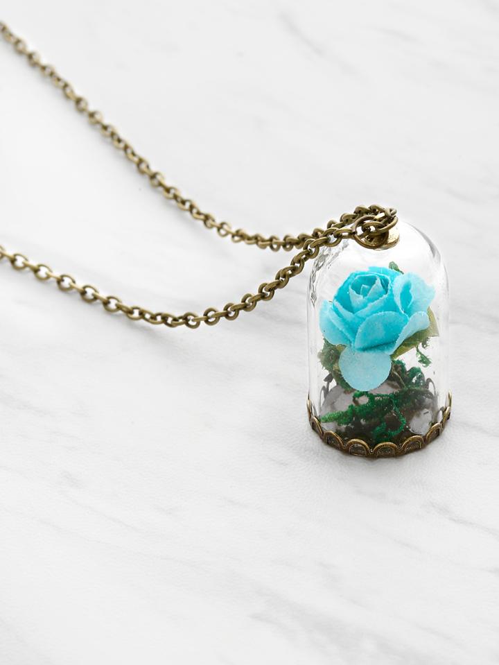 Romwe Glass Flower Pendant Luminous Chain Necklace