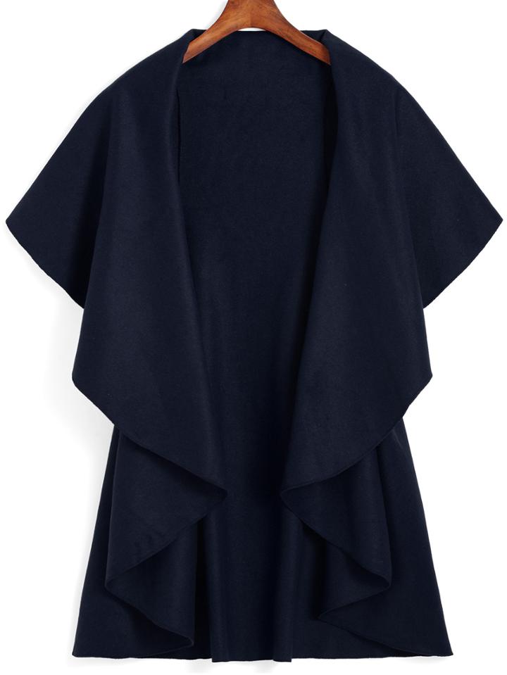 Romwe Lapel Dip Hem Loose Blue Coat