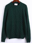 Romwe Round Neck Cable Knit Green Sweater