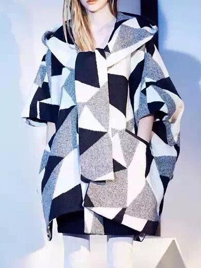Romwe Hooded Color-block Woolen Long Coat