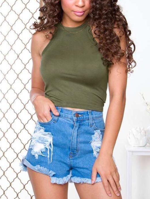 Romwe Olive Green Crop Racerback Tank Top