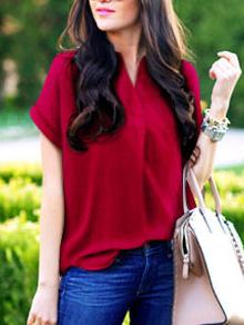 Romwe Collarless Rolled Sleeve Blouse