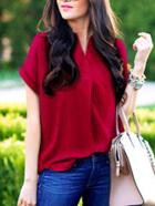 Romwe Collarless Rolled Sleeve Blouse