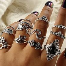 Romwe Elephant & Hollow Ring Set 13pcs