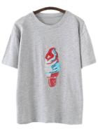 Romwe Grey Short Sleeve Ice Cream Sequined T-shirt
