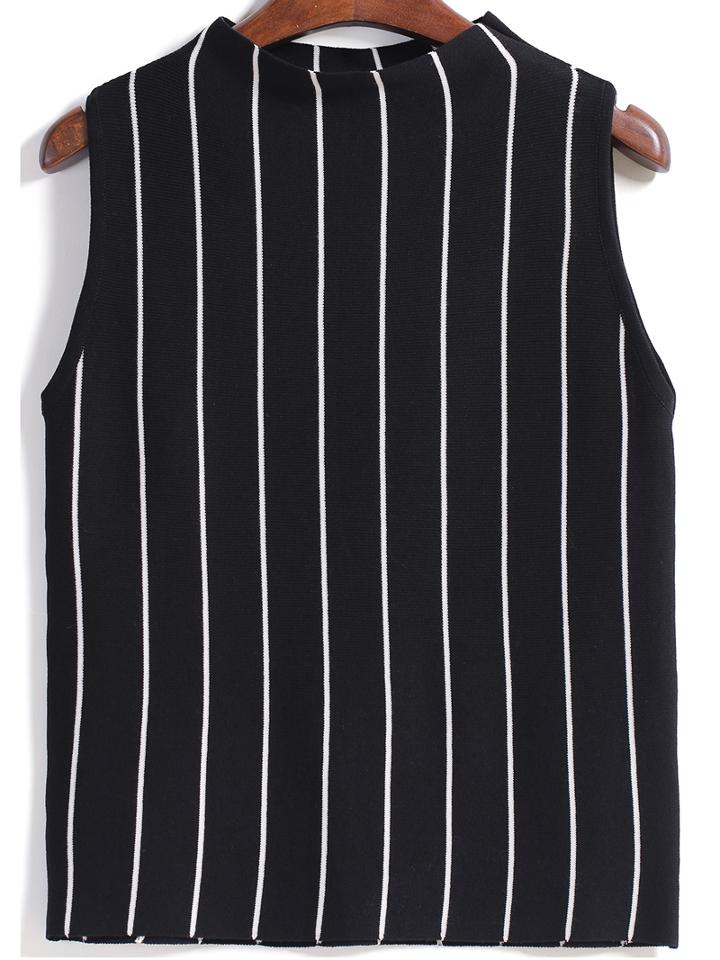 Romwe Vertical Striped Slim Black Tank Top