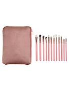 Romwe 12pcs Pink Professional Makeup Brush Set With Rose Gold Bag
