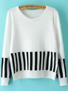 Romwe Long Sleeve Vertical Striped White Sweater