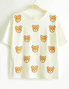 Romwe Cubs Print White T-shirt