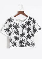 Romwe Coconut Trees Print Crop White T-shirt