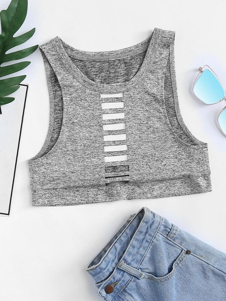 Romwe Geometric Cut Out Backless Top