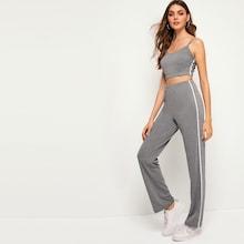 Romwe Side Tape Crop Cami Top & Pants