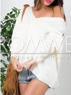Romwe Beige V Neck Lace Up Sweater