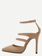 Romwe Apricot Faux Leather Point Toe Mary Jane Pumps